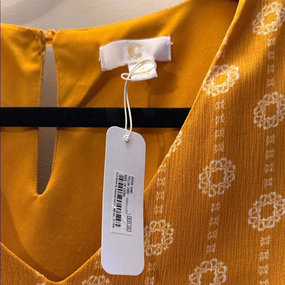 Francesca's Collections Mustard Patterned Mini Dress - Picture 2 of 3